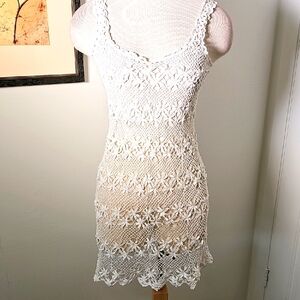 White Crochet Sleeveless Mini Dress. Small, No Tags, Check Photos For Measurment